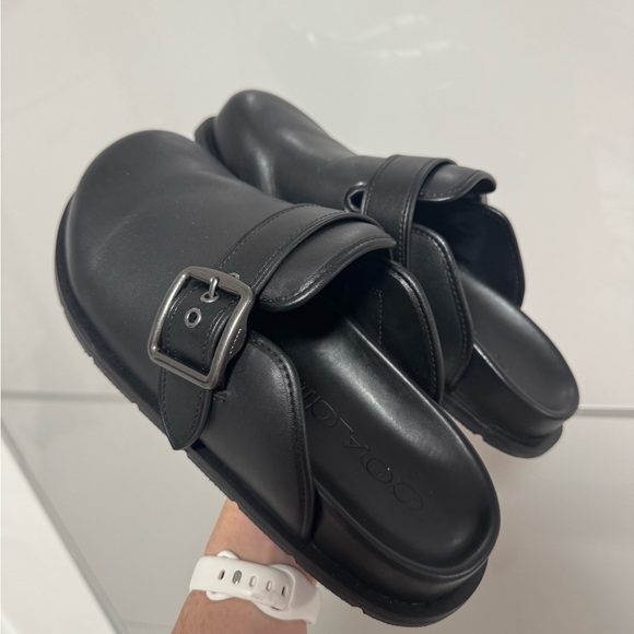 Coach Black Leather Buckle Clogs - Picture 1 of 3